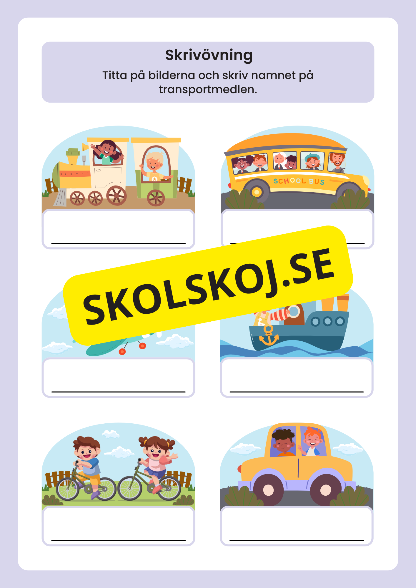 Övningshäfte läsa och skriva - Transportmedel