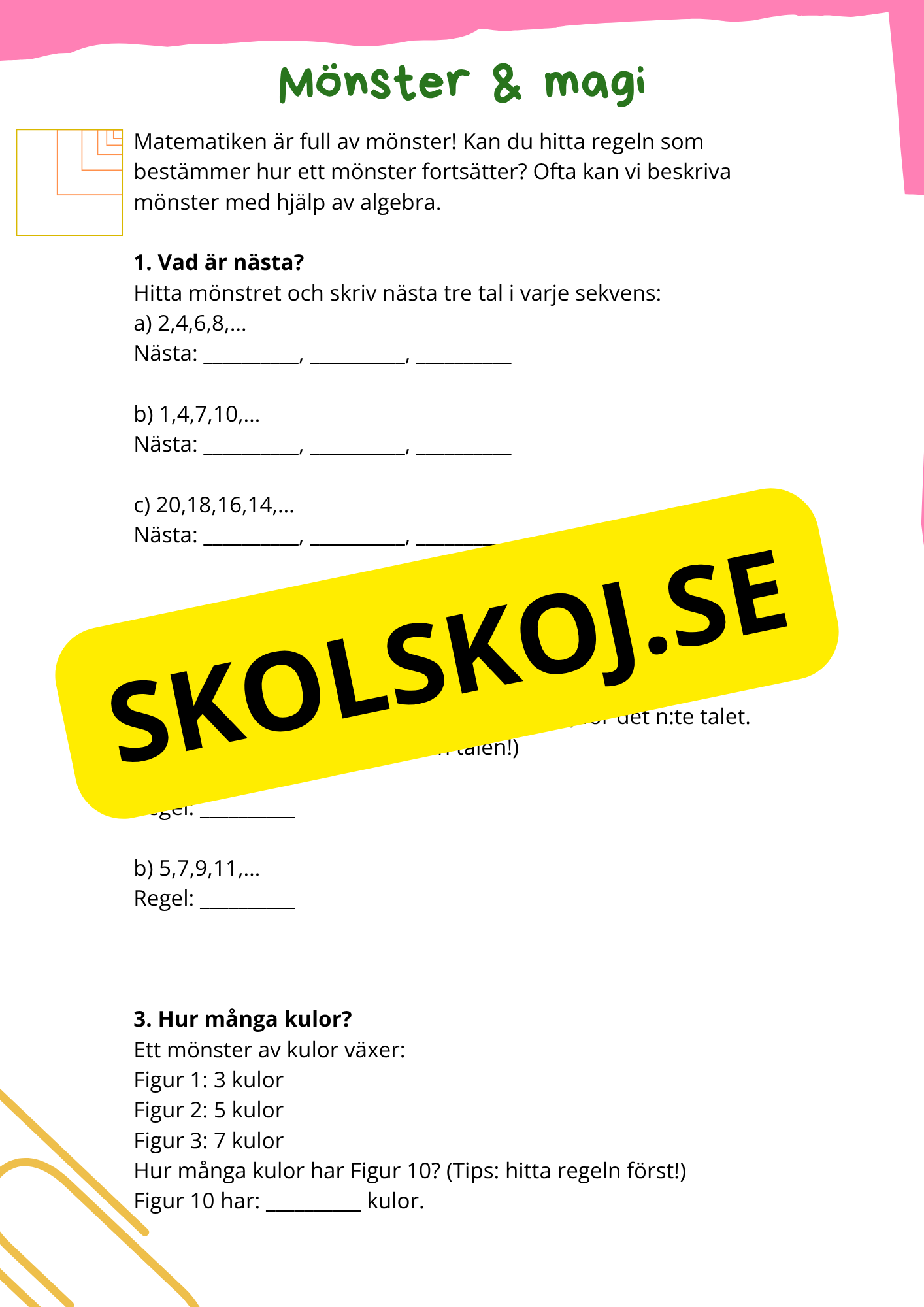 Algebra - Årskurs 7 - 9