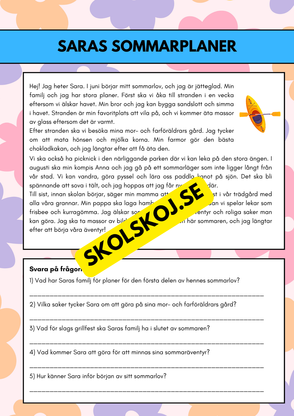 Läsuppgift med olika texter och teman - Årskurs 3 - 4