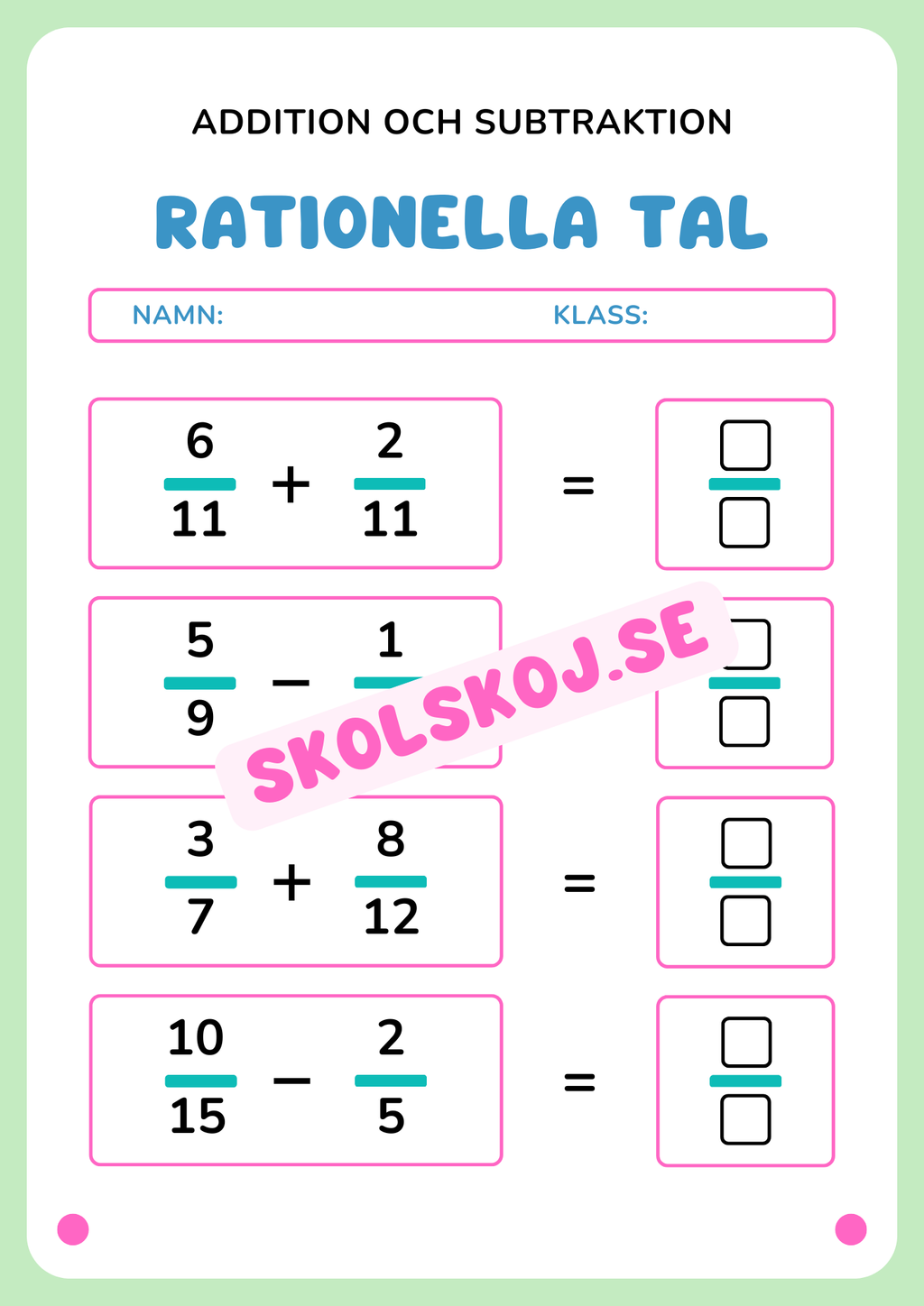 Rationella tal - Addition och subtraktion