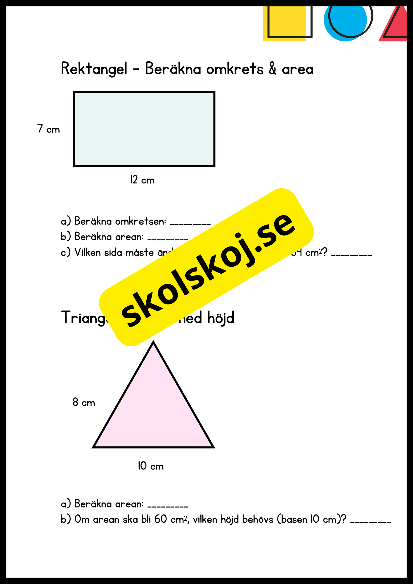 Geometri för årskurs 6 - Blandade uppgifter