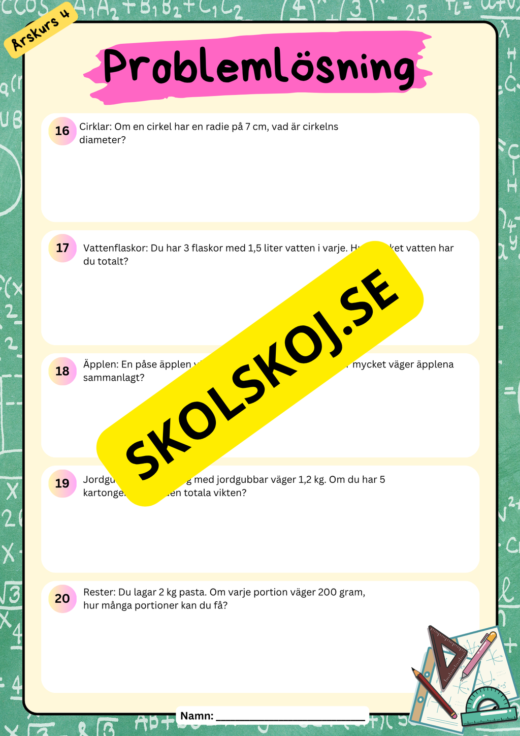 Problemlösninguppgifter blandade uppgifter årskurs 4