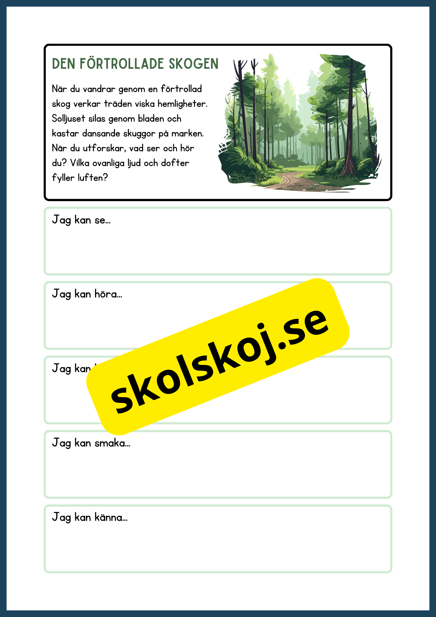 Skrivuppgifter - Använd dina sinnen för att utforska naturen