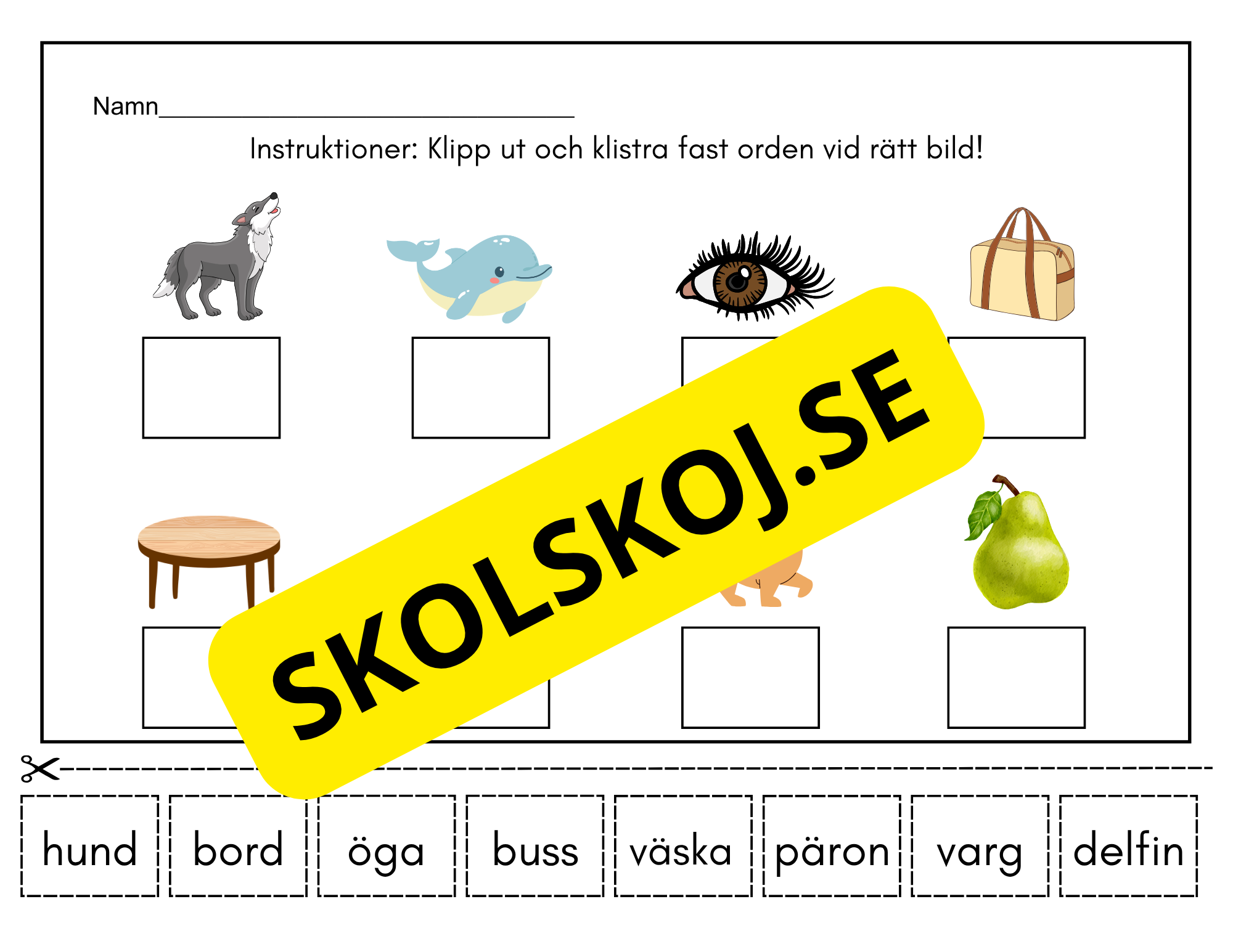 Klipp ut och klistra fast orden