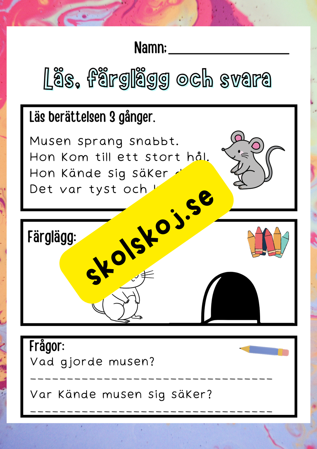 Läs, färglägg och svara - Häfte