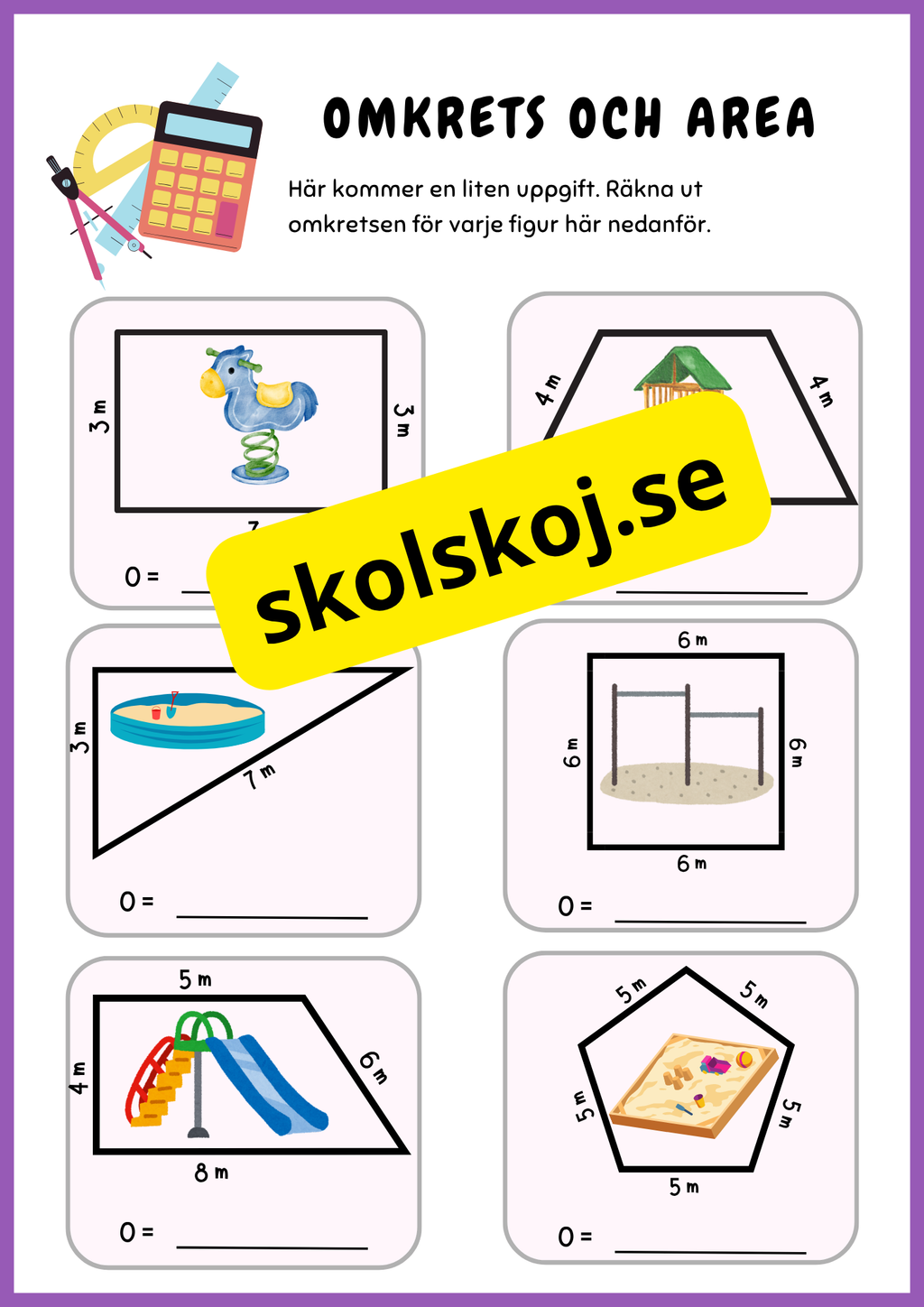 Omkrets och area - Genomgång och uppgifter - Årskurs 4 - 5
