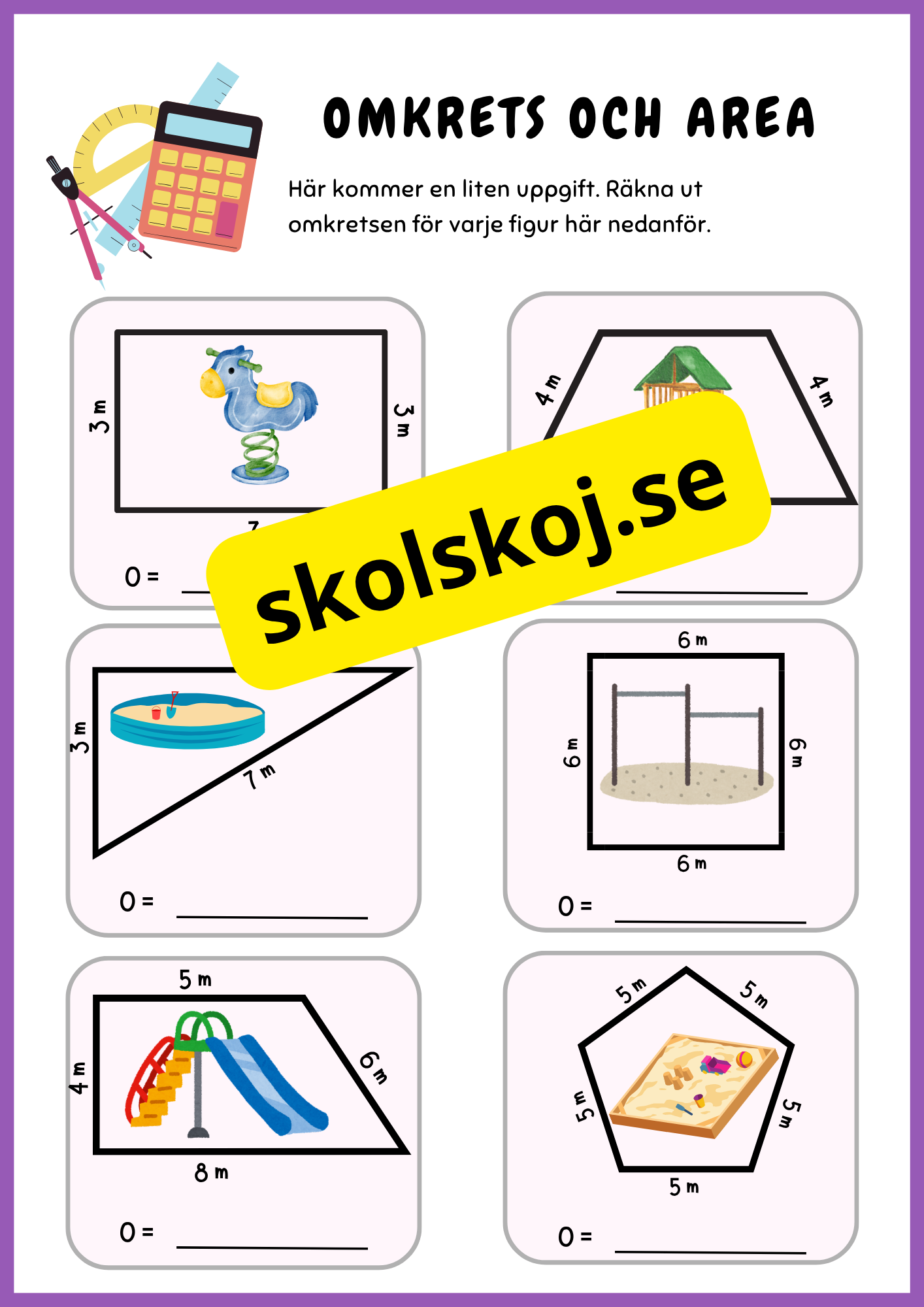 Omkrets och area - Genomgång och uppgifter - Årskurs 4 - 5