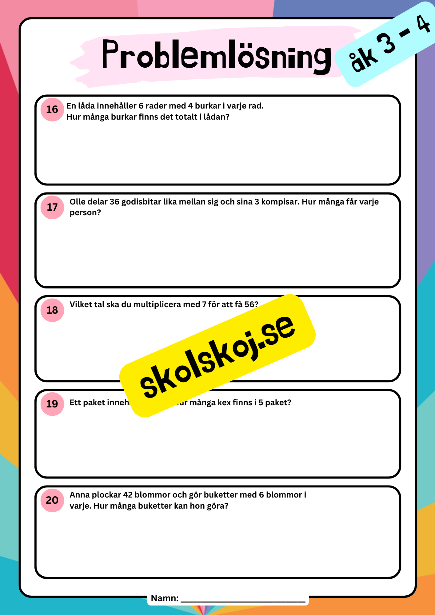 Årskurs 3 - Problemlösningsuppgifter - Blandade uppgifter