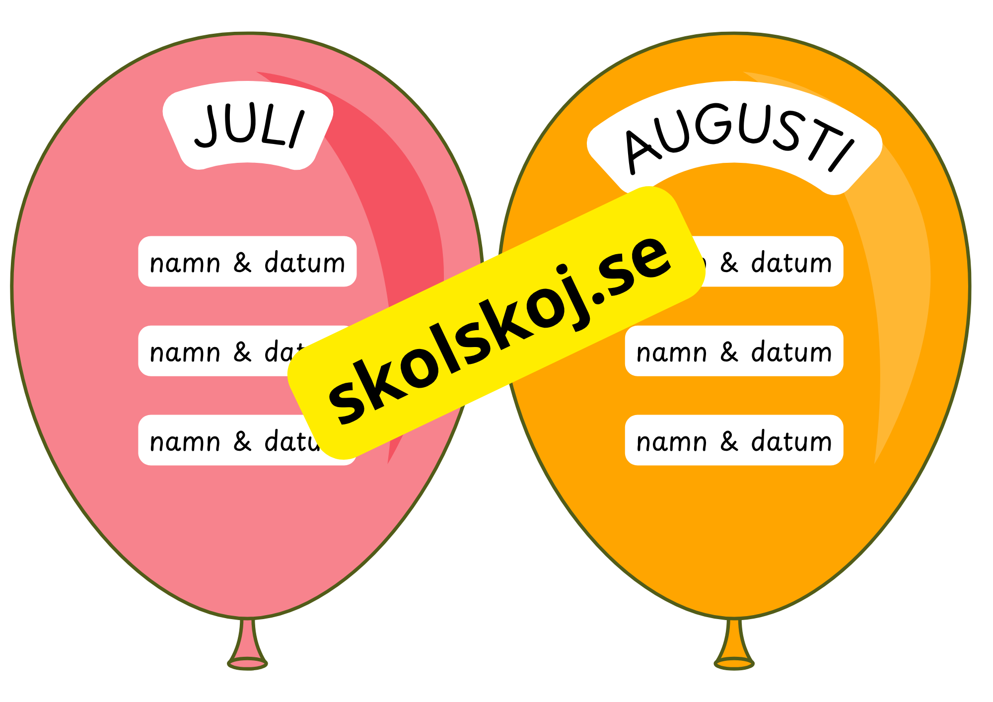 Födelsedagsballonger - A5 storlek - Redigerbara
