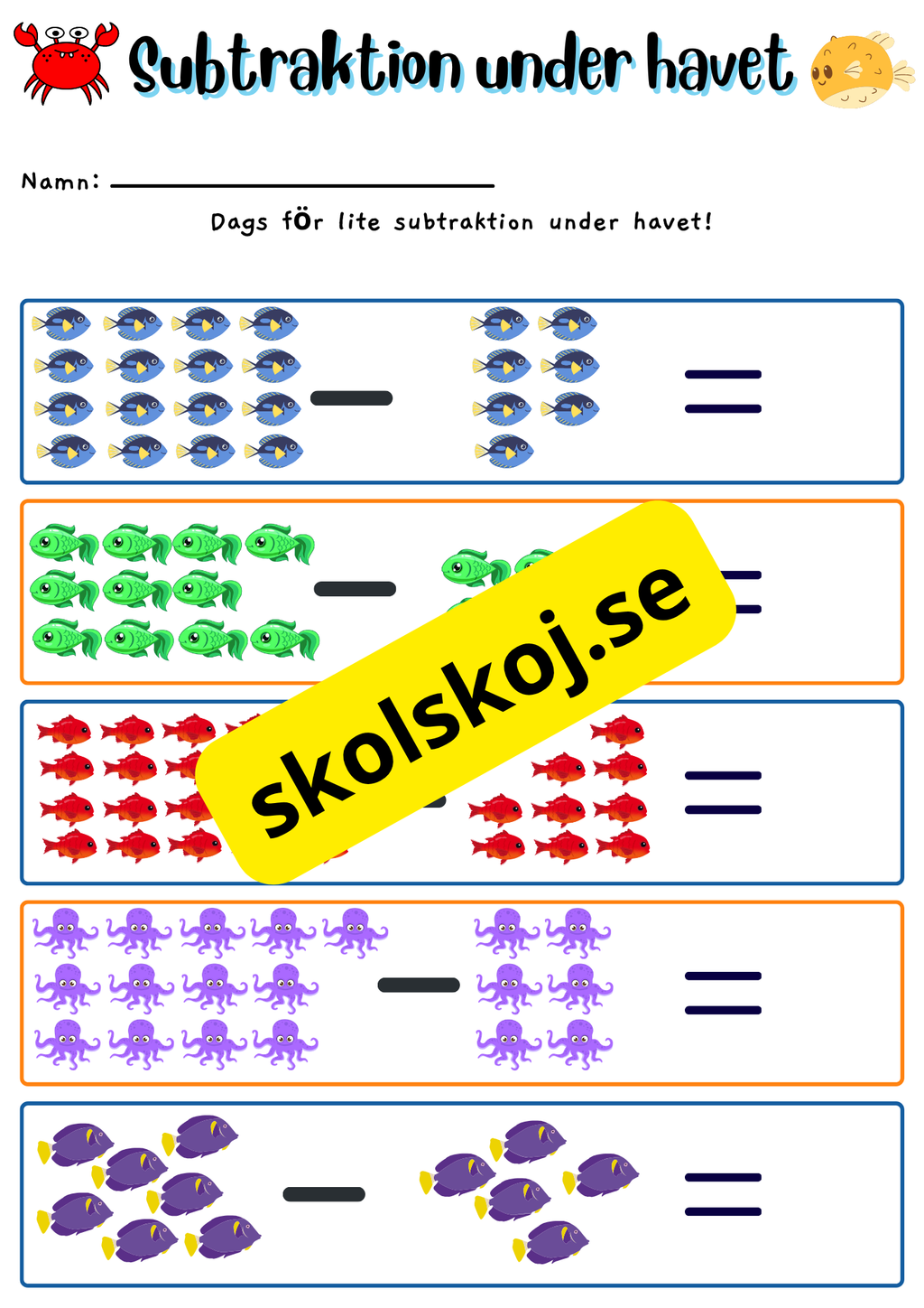 Addition och subtraktion under havet - 0 - 20