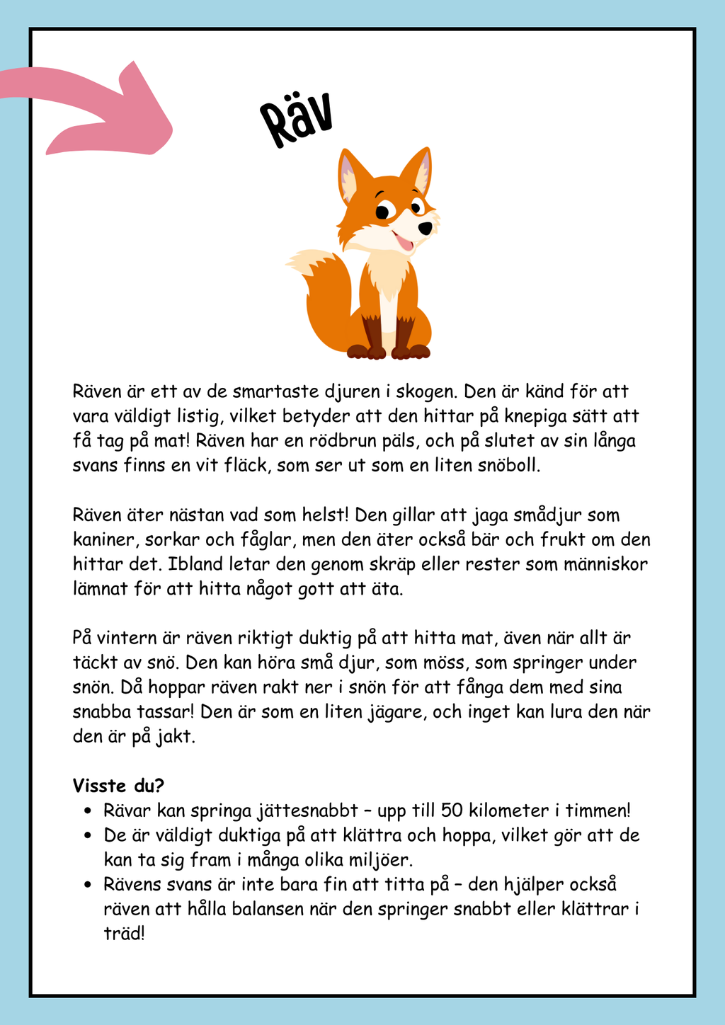 Skogens djur - Fakta och läsförståelse (19 sidor)