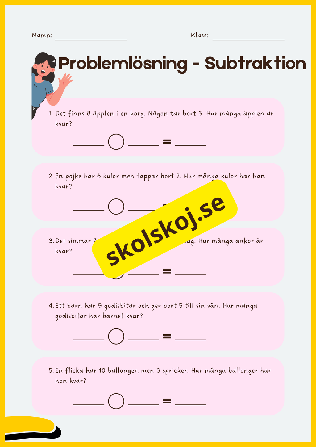 Problemlösning - Enkel addition och subtraktion - Årskurs 1 - 2