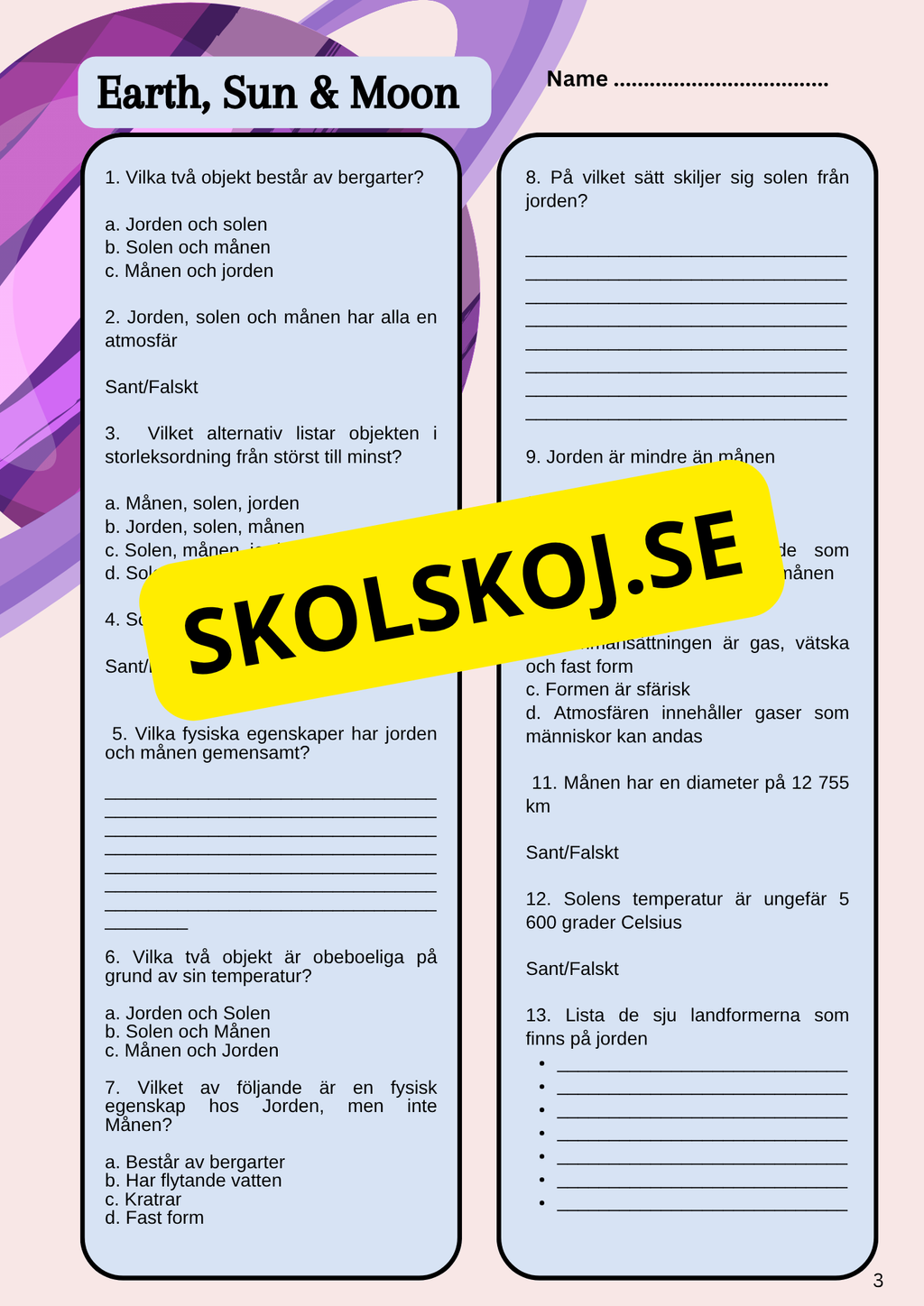 Kort fakta om solen, jorden och månen