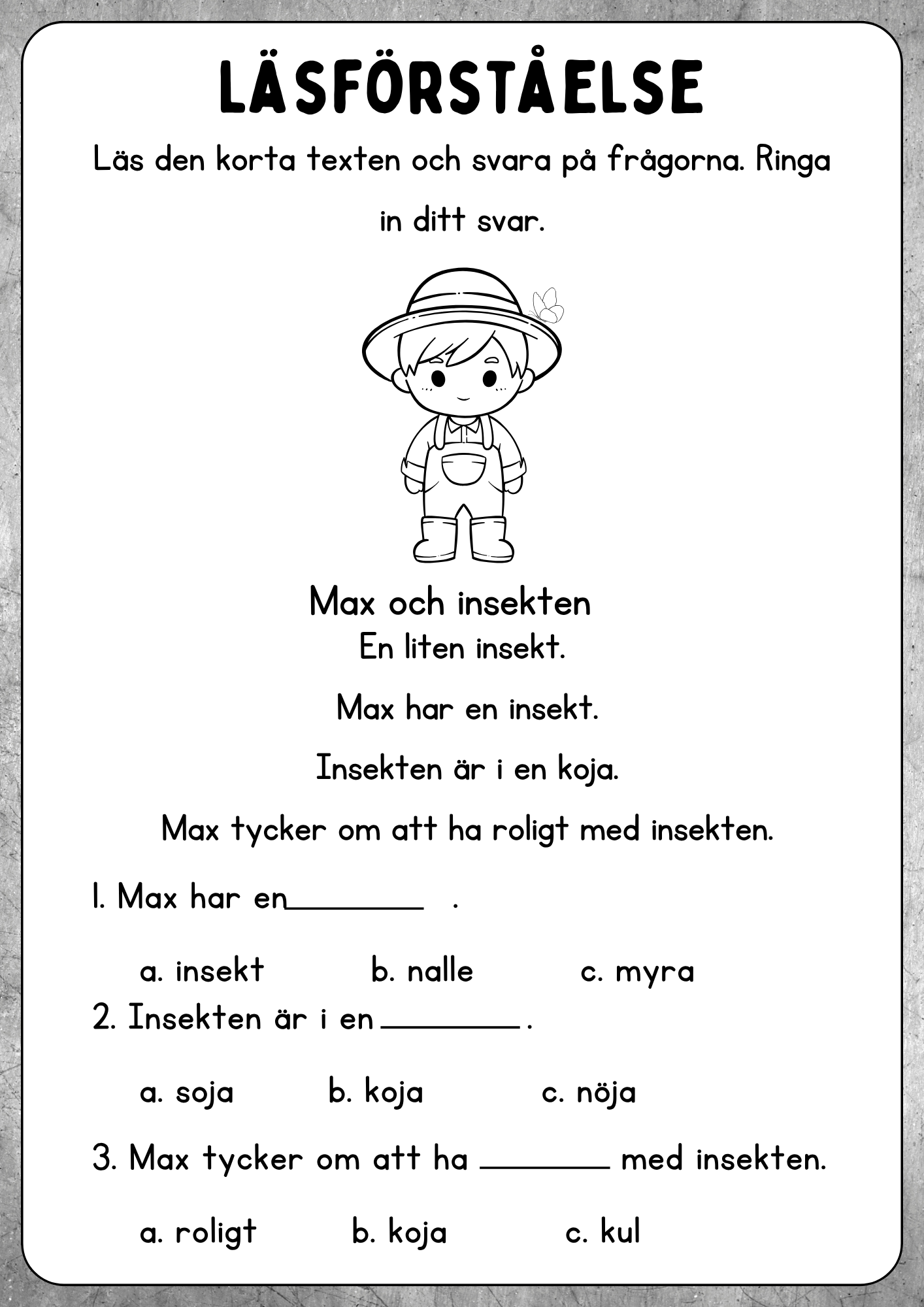 Enkel läsförståelse - Åk 1 - Åk 2