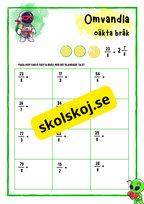 Omvandla oäkta bråk - Årskurs 4 -6