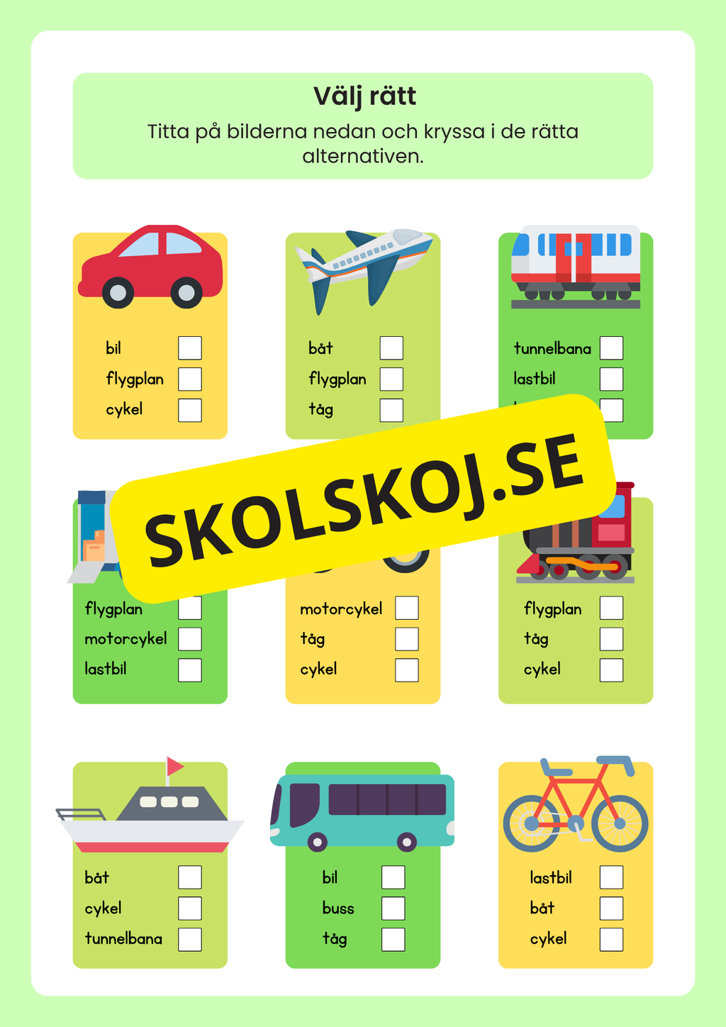 Övningshäfte läsa och skriva - Transportmedel