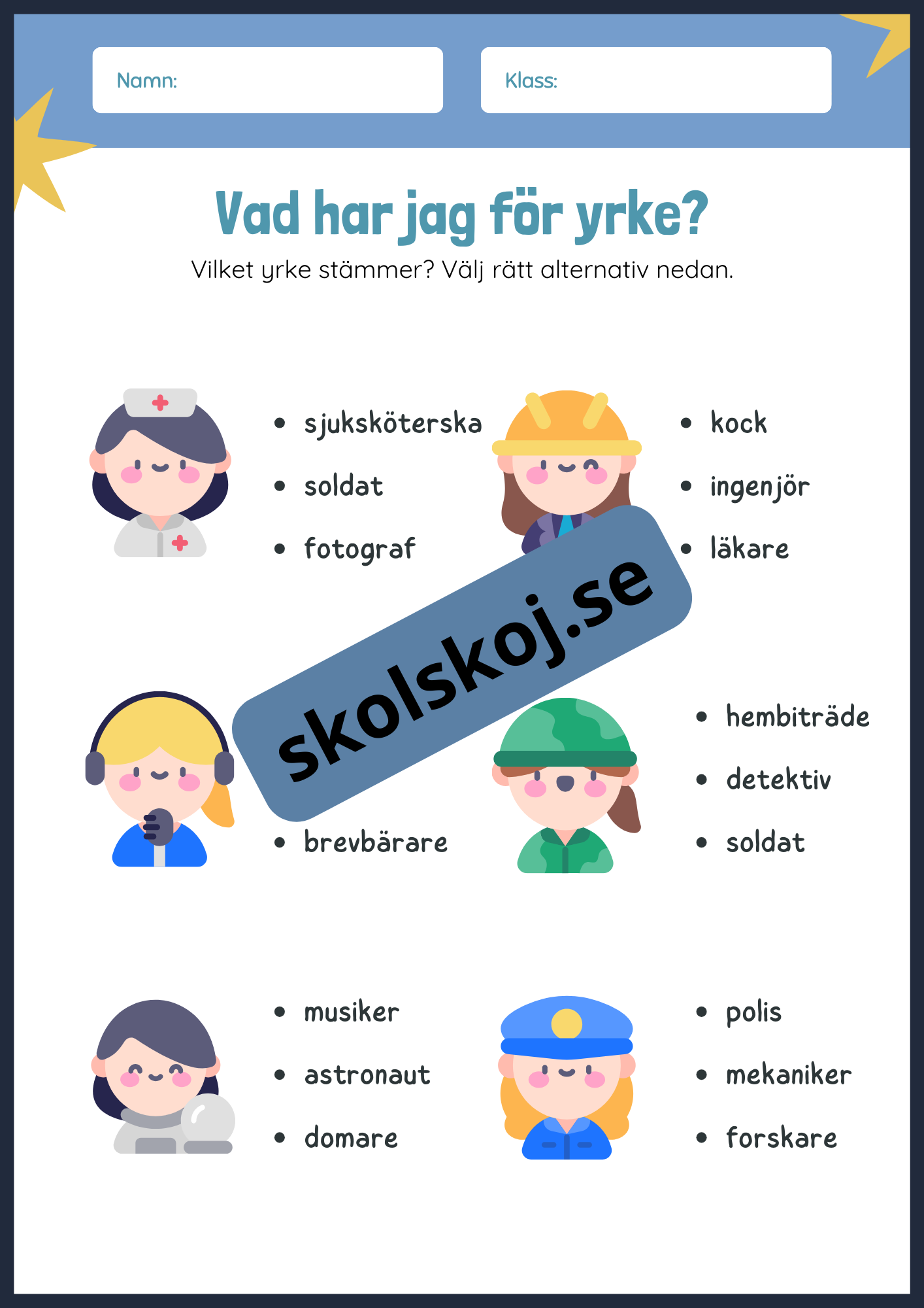 Yrken - Träna ord och bild