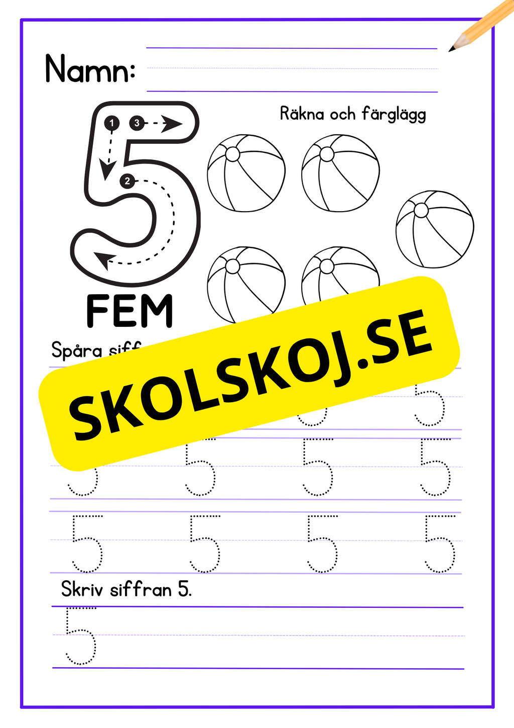 Skriv och färglägg siffror - Häfte - 1 - 10