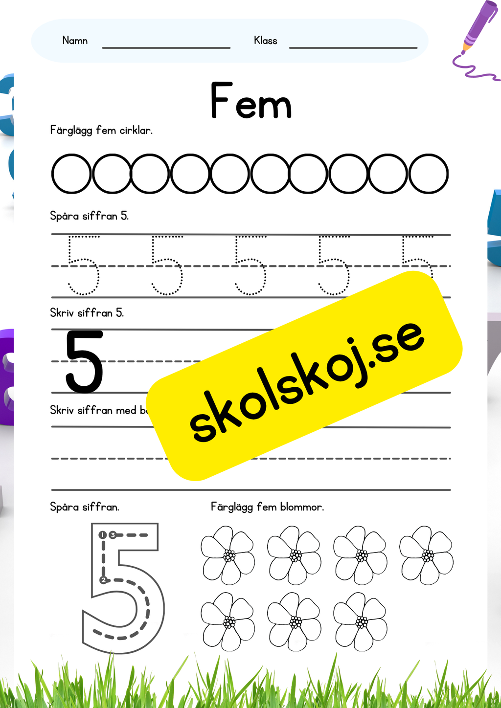 Skriv siffrorna 1–10 – Fk - Åk 2