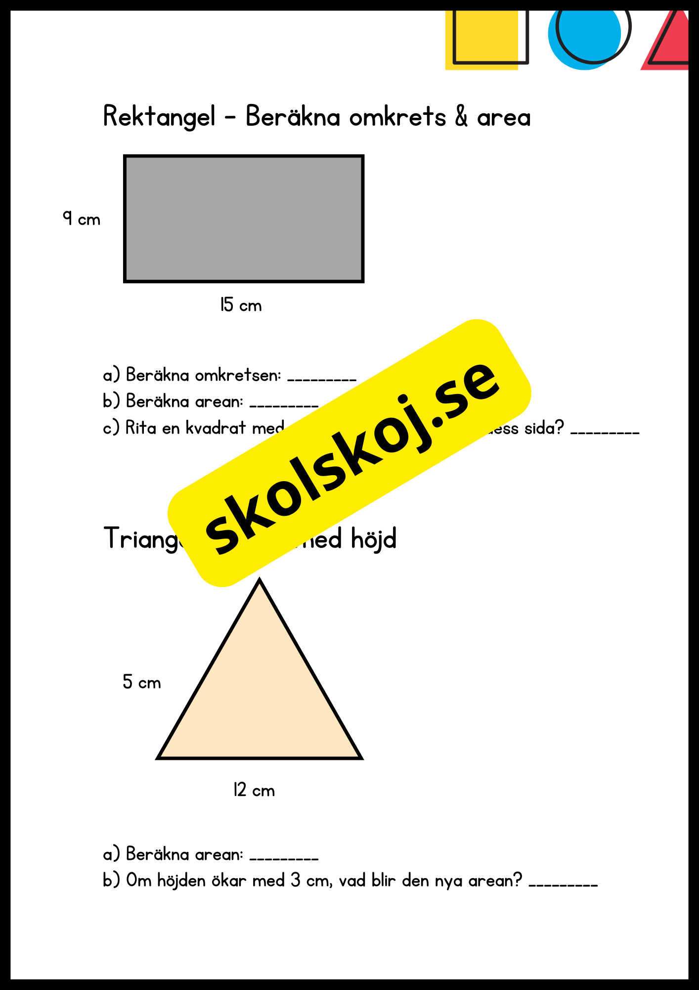 Geometri för årskurs 6 - Blandade uppgifter