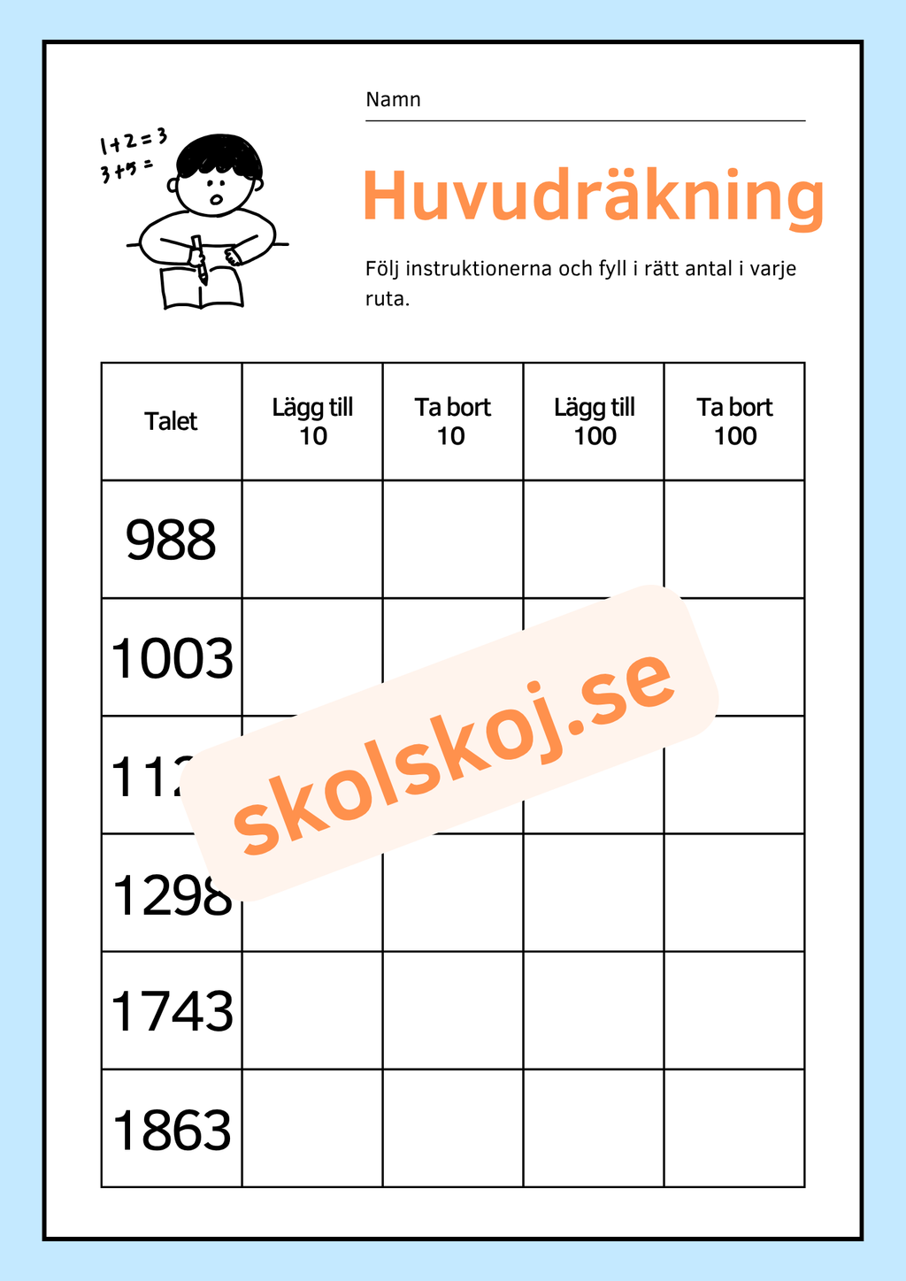 Huvudräkning - Lägg till och ta bort