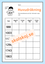 Huvudräkning - Lägg till och ta bort