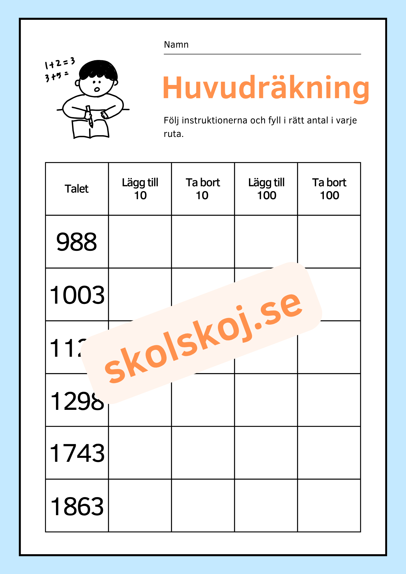 Huvudräkning - Lägg till och ta bort