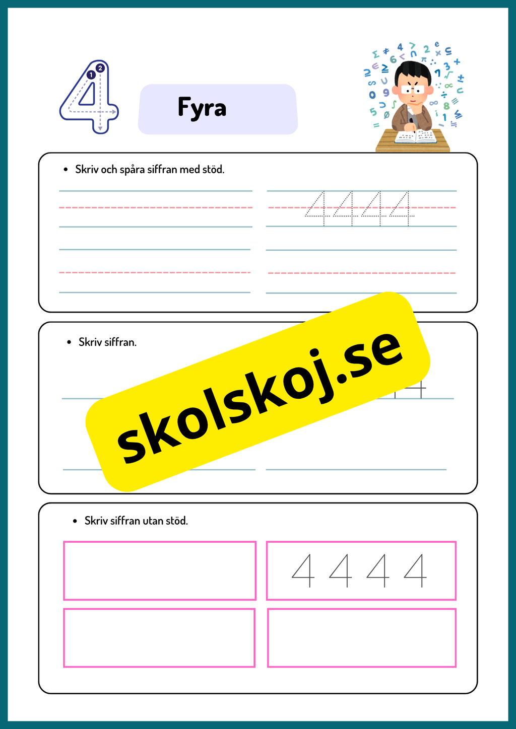 Skriv och spåra siffror med och utan stöd - 0 - 10