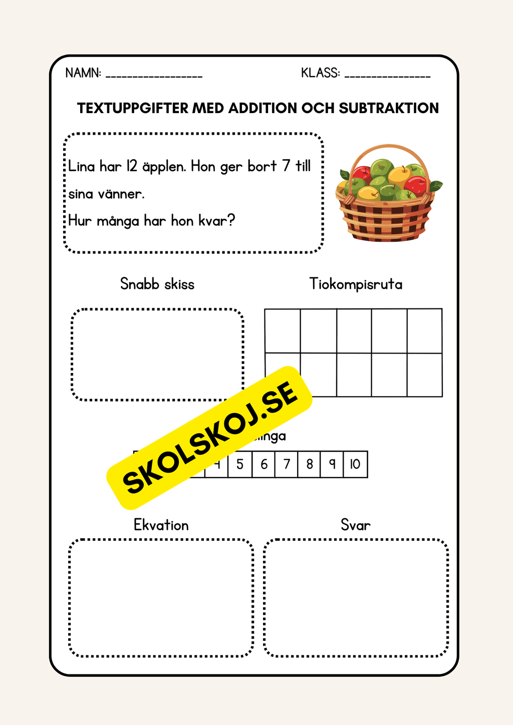Textuppgifter med addition och subtraktion - Årskurs 2 - 3