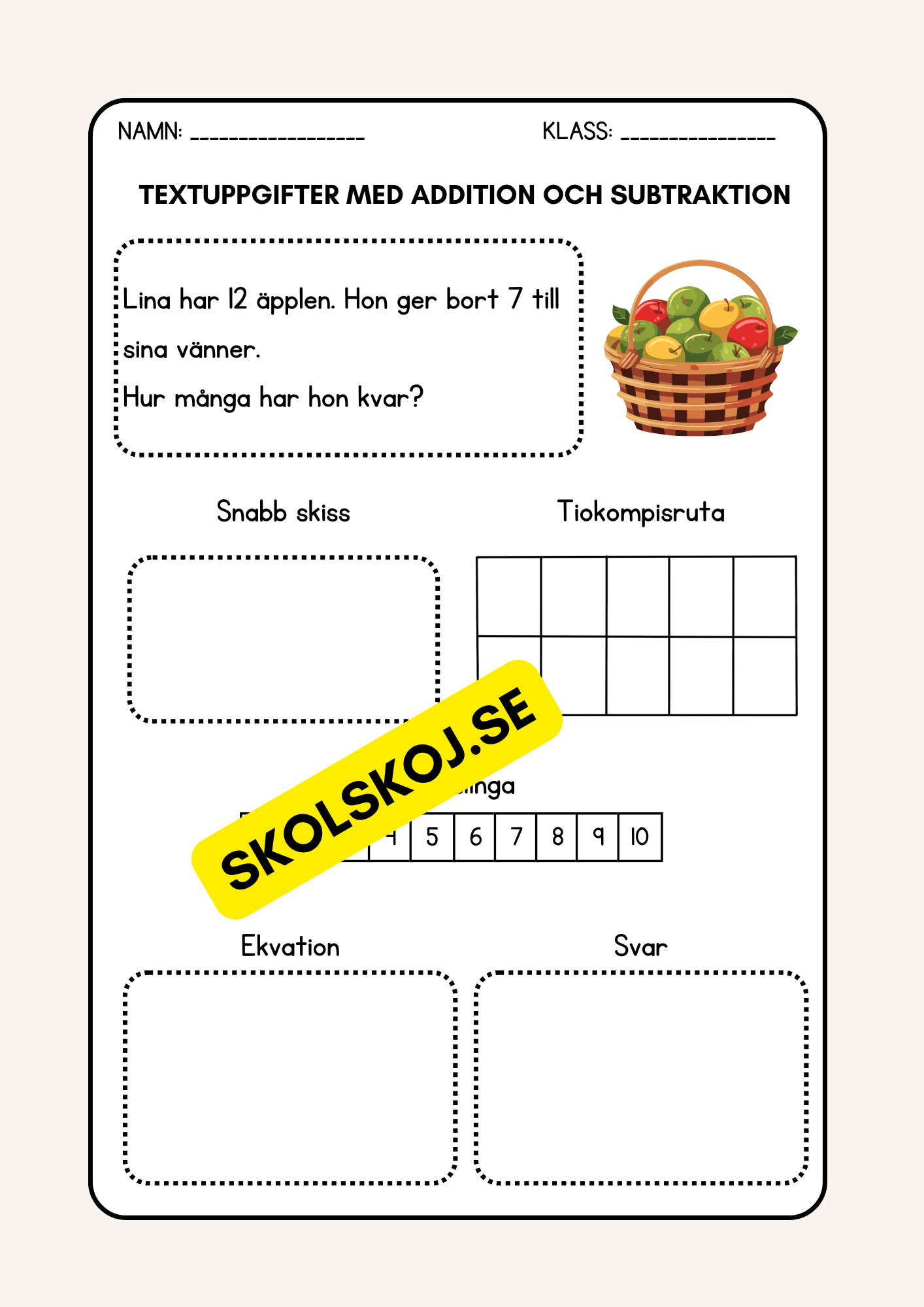 Textuppgifter med addition och subtraktion - Årskurs 2 - 3