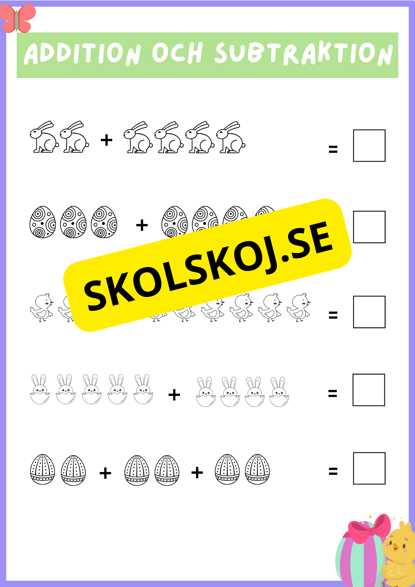 Addition och subtraktion - Tema påsk