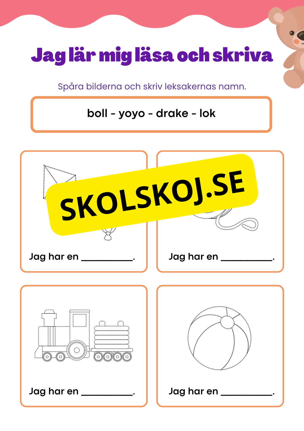 Jag lär mig läsa och skriva - Tema: Leksaker