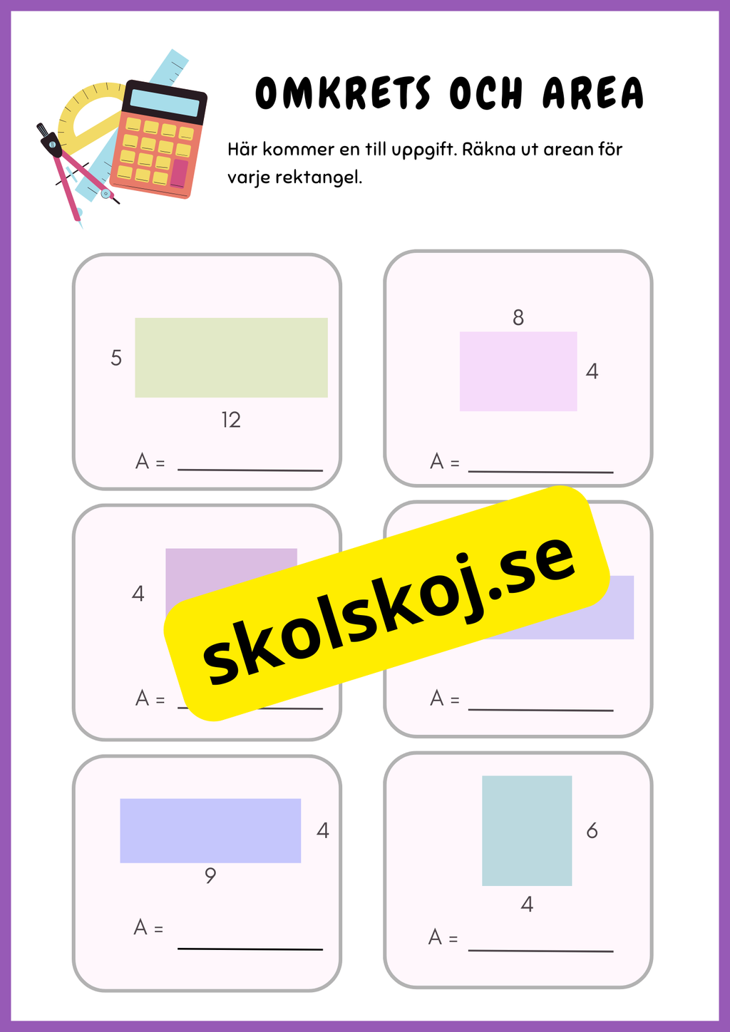 Omkrets och area - Genomgång och uppgifter - Årskurs 4 - 5