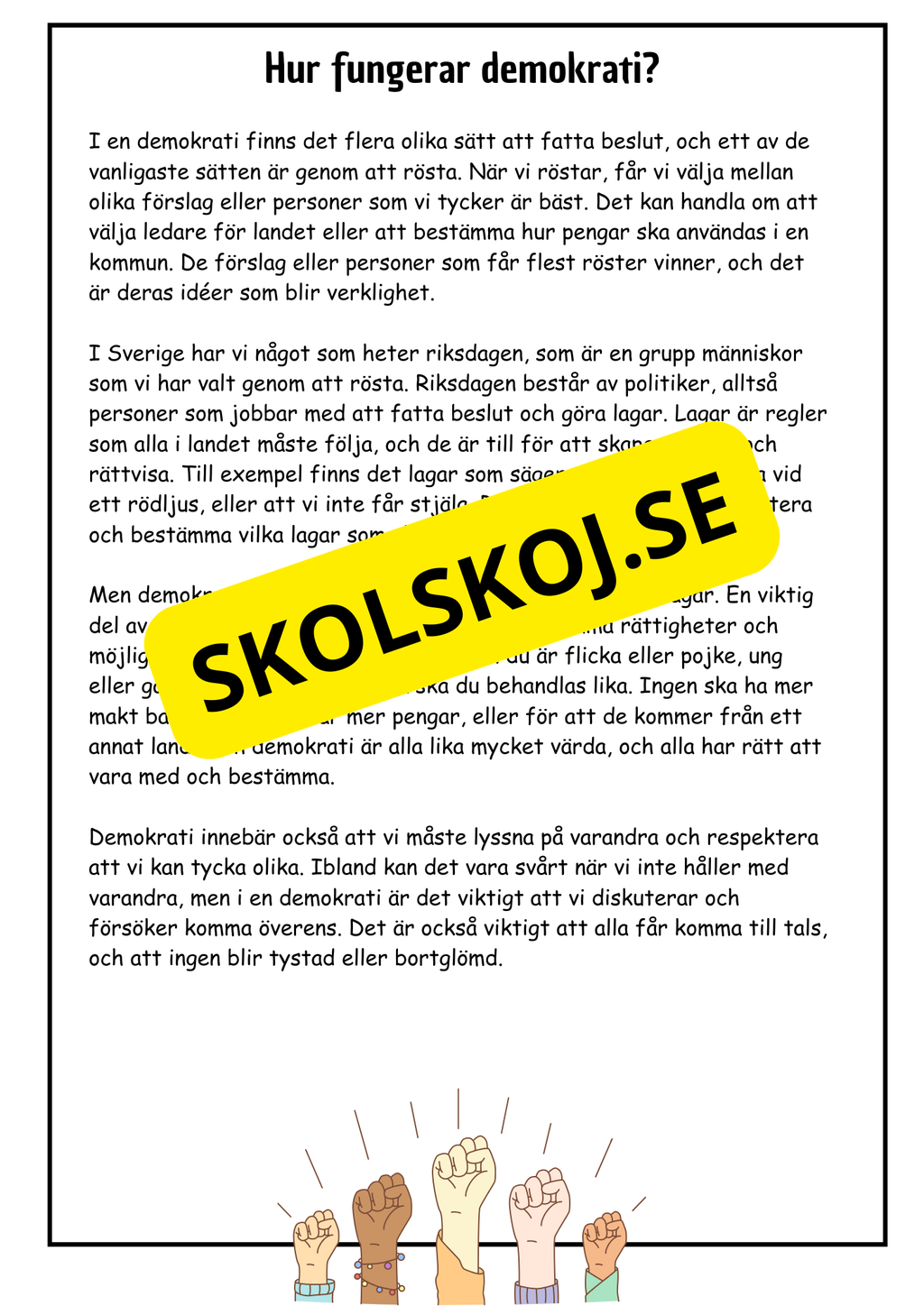 Vad är demokrati? - Årskurs 4 - 6 (18 sidor)