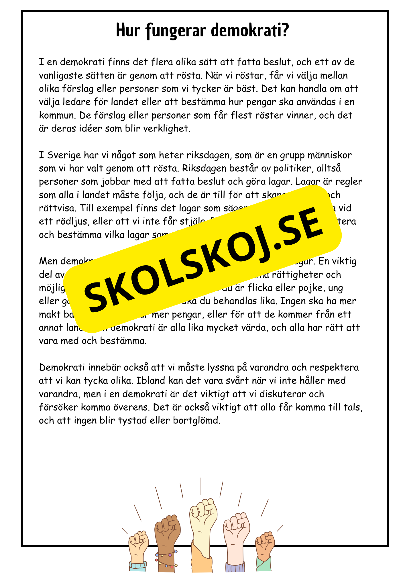 Vad är demokrati? - Årskurs 4 - 6 (18 sidor)