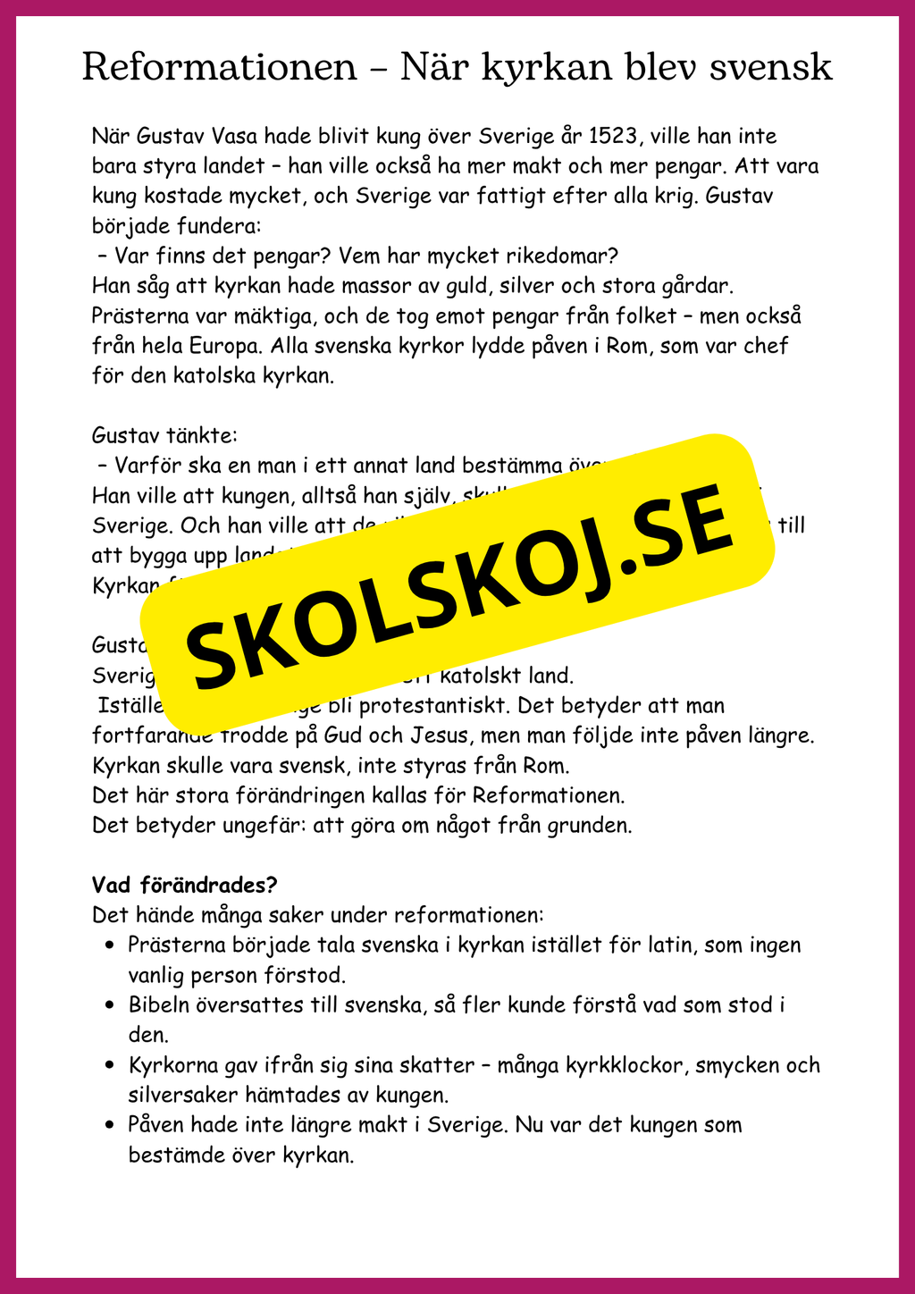 Vasatiden - Kungar, krig och vardagsliv - Årskurs 4 - 6