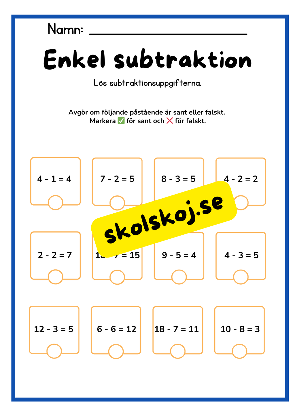 Enkel subtraktion - Förskoleklass - Årskurs 1