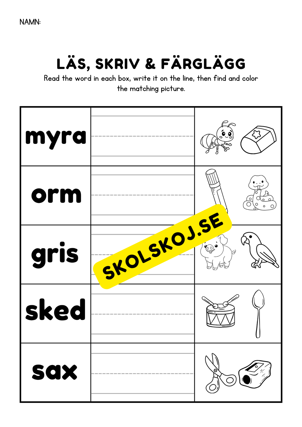 Häfte - Läs, skriv & färglägg
