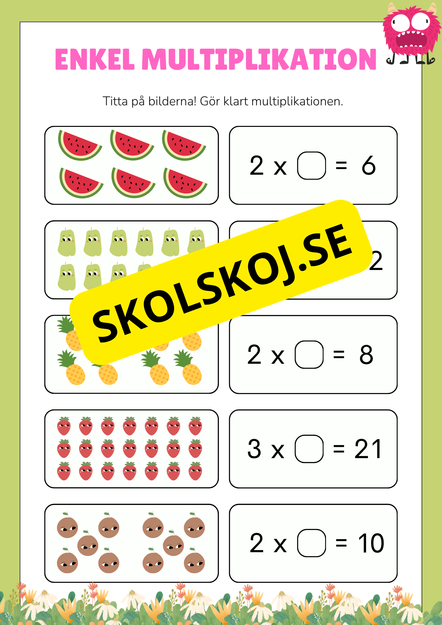 Enkel multiplikation - Häfte - Tema monster