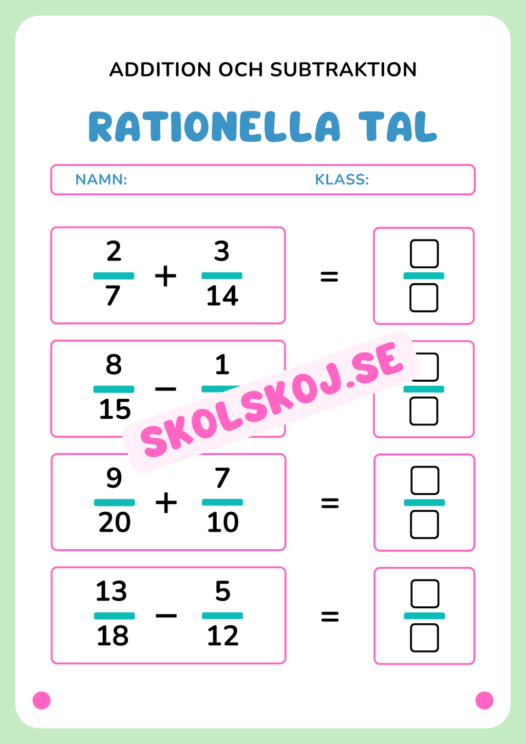 Rationella tal - Addition och subtraktion