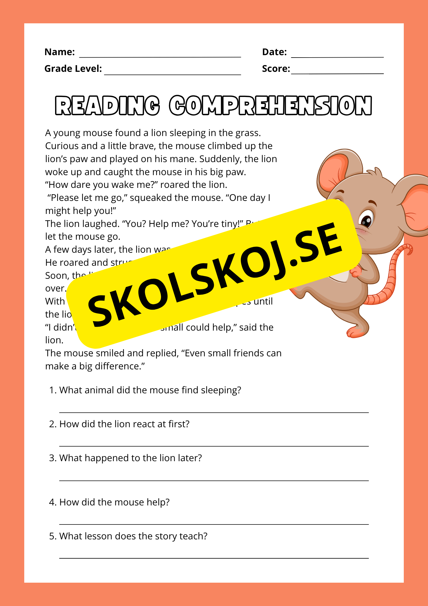 Reading Comprehension - Animal stories