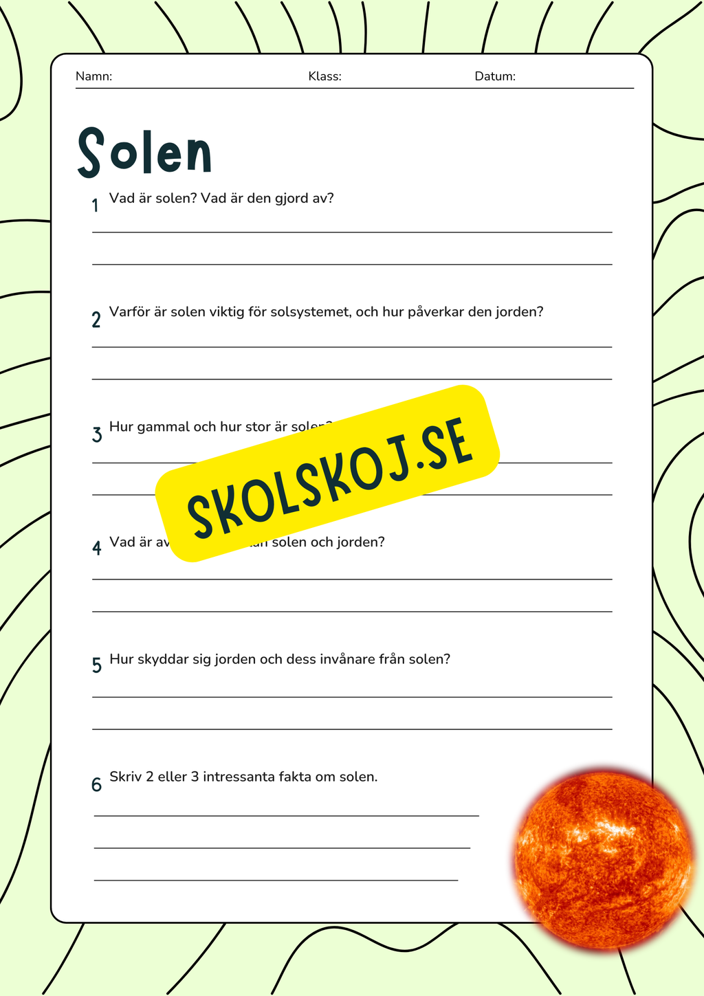 Vi lär oss om solen - Årskurs 3 - 6 - Häfte