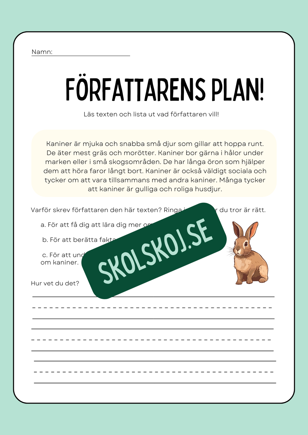 Författarens plan - Häfte