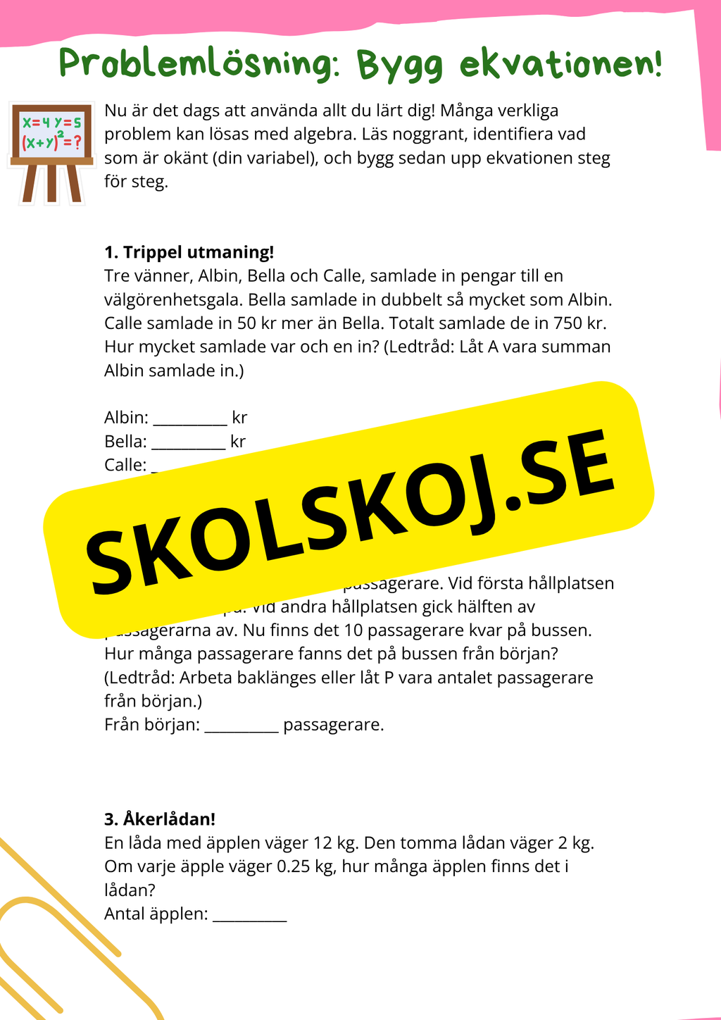 Algebra - Årskurs 7 - 9