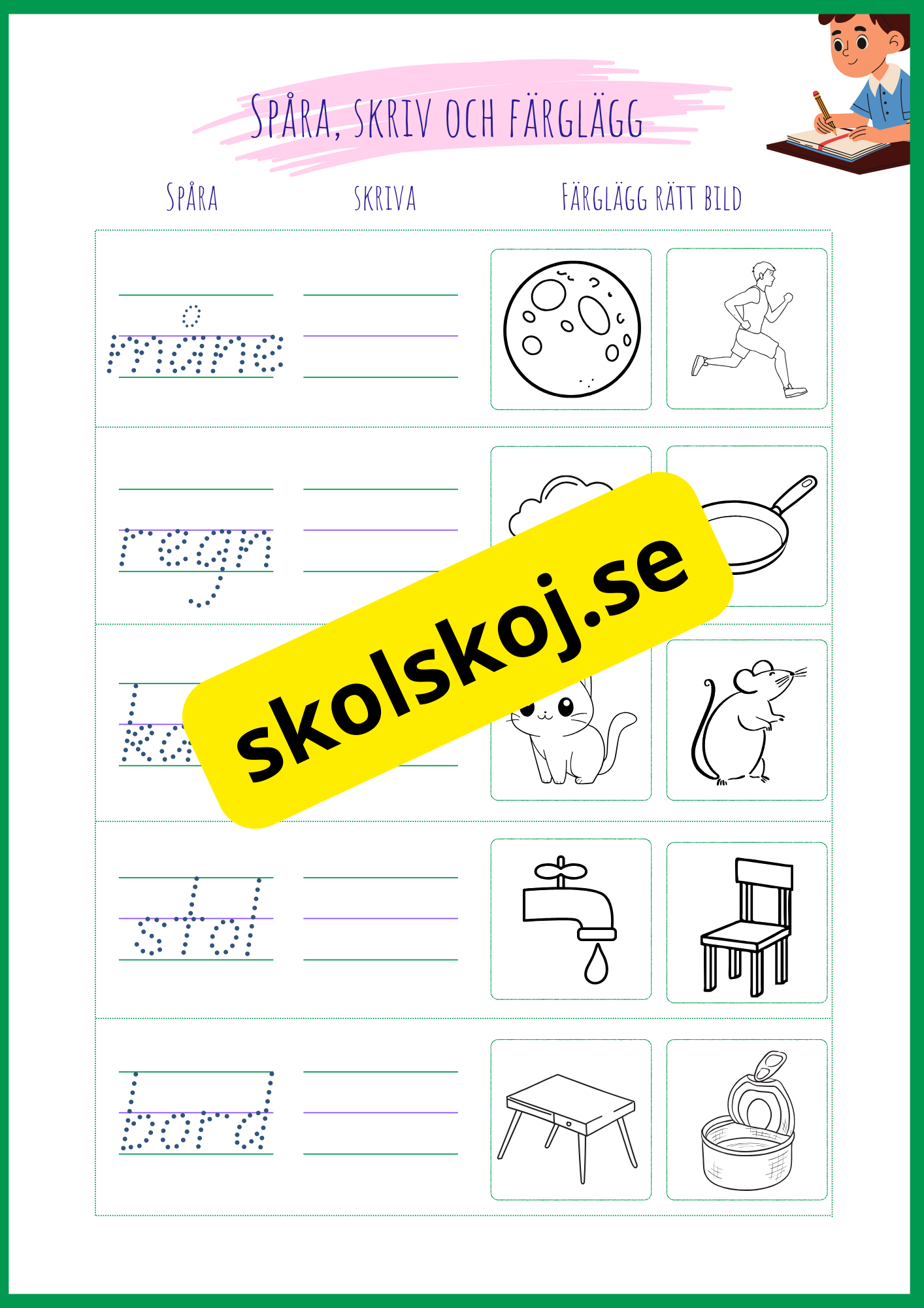 Jag spårar skriver och färglägger