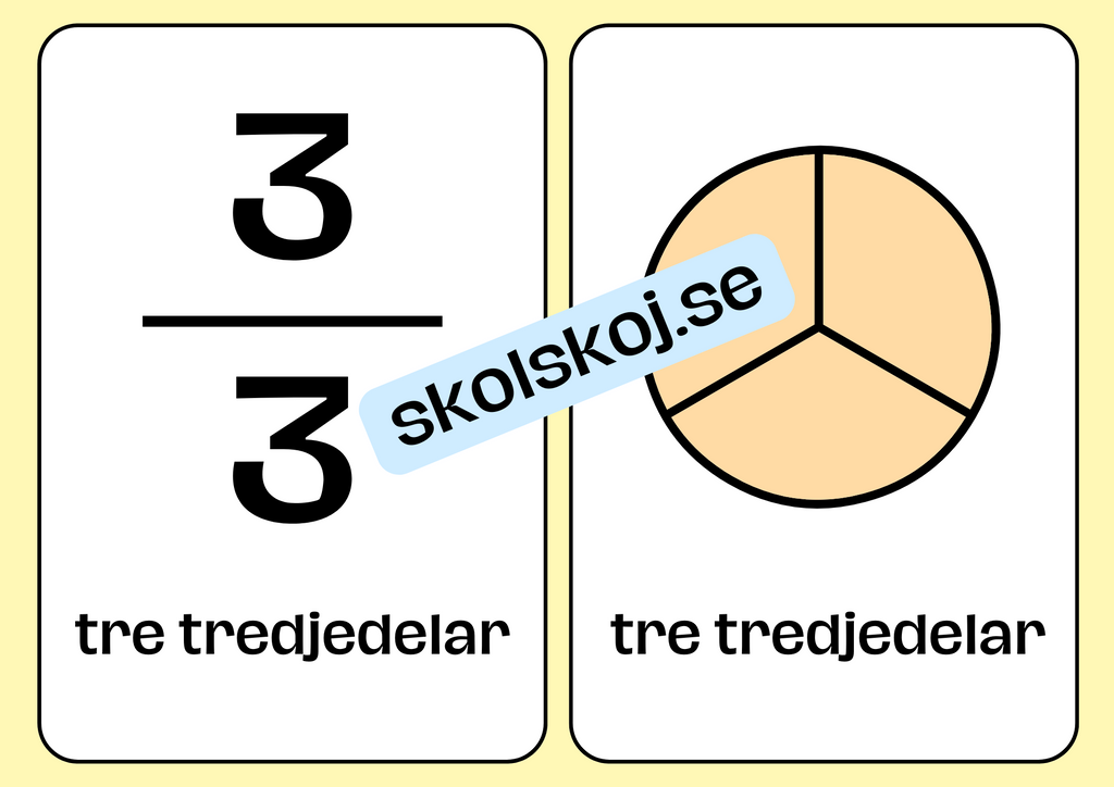 Bråktal - Flashkort (70 kort) - Vi lär oss om bråk - 35 sidor