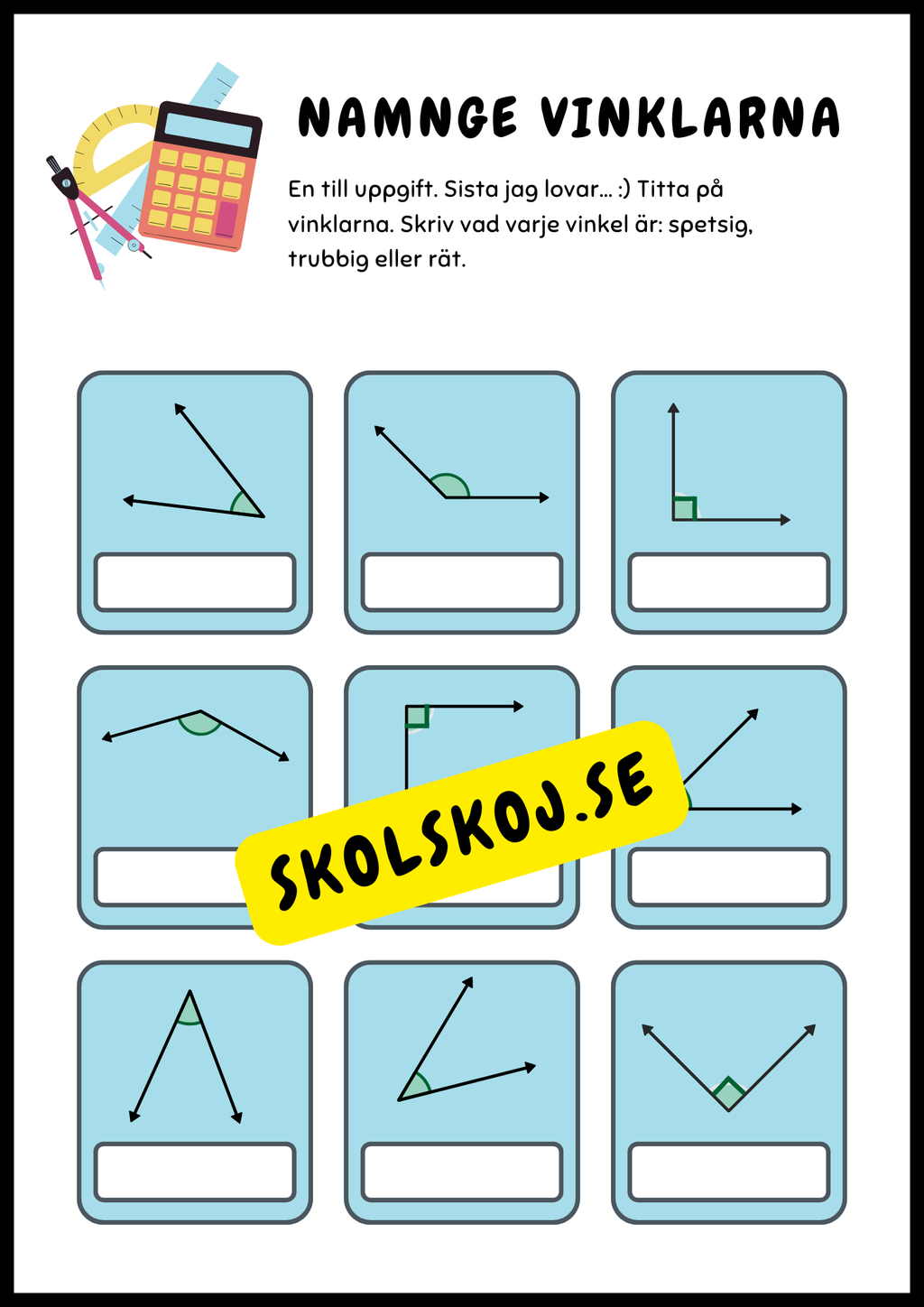 Vinklar - Genomgång och uppgifter - Årskurs 4 - 5