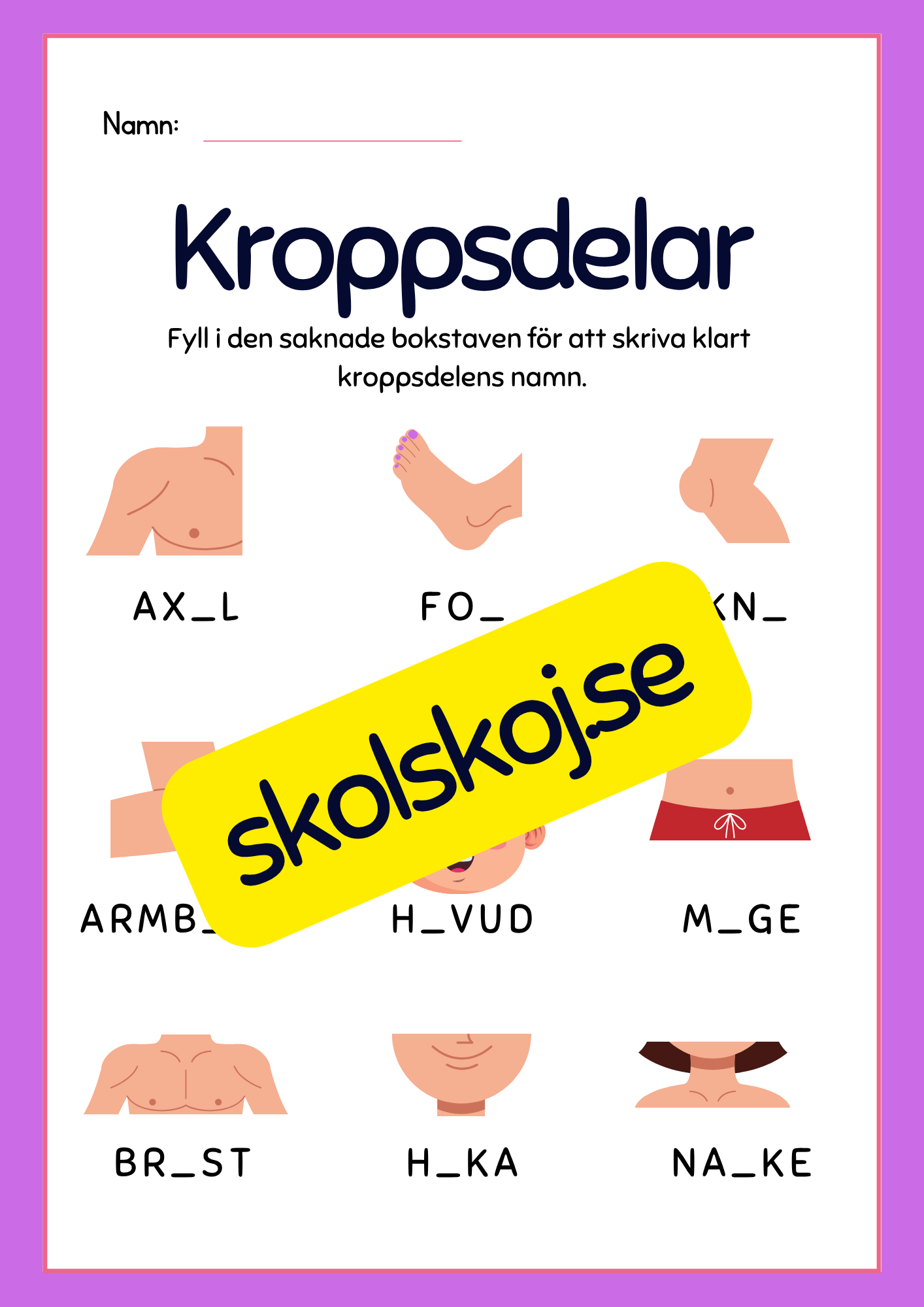 Kroppsdelar – vad heter de - Häfte