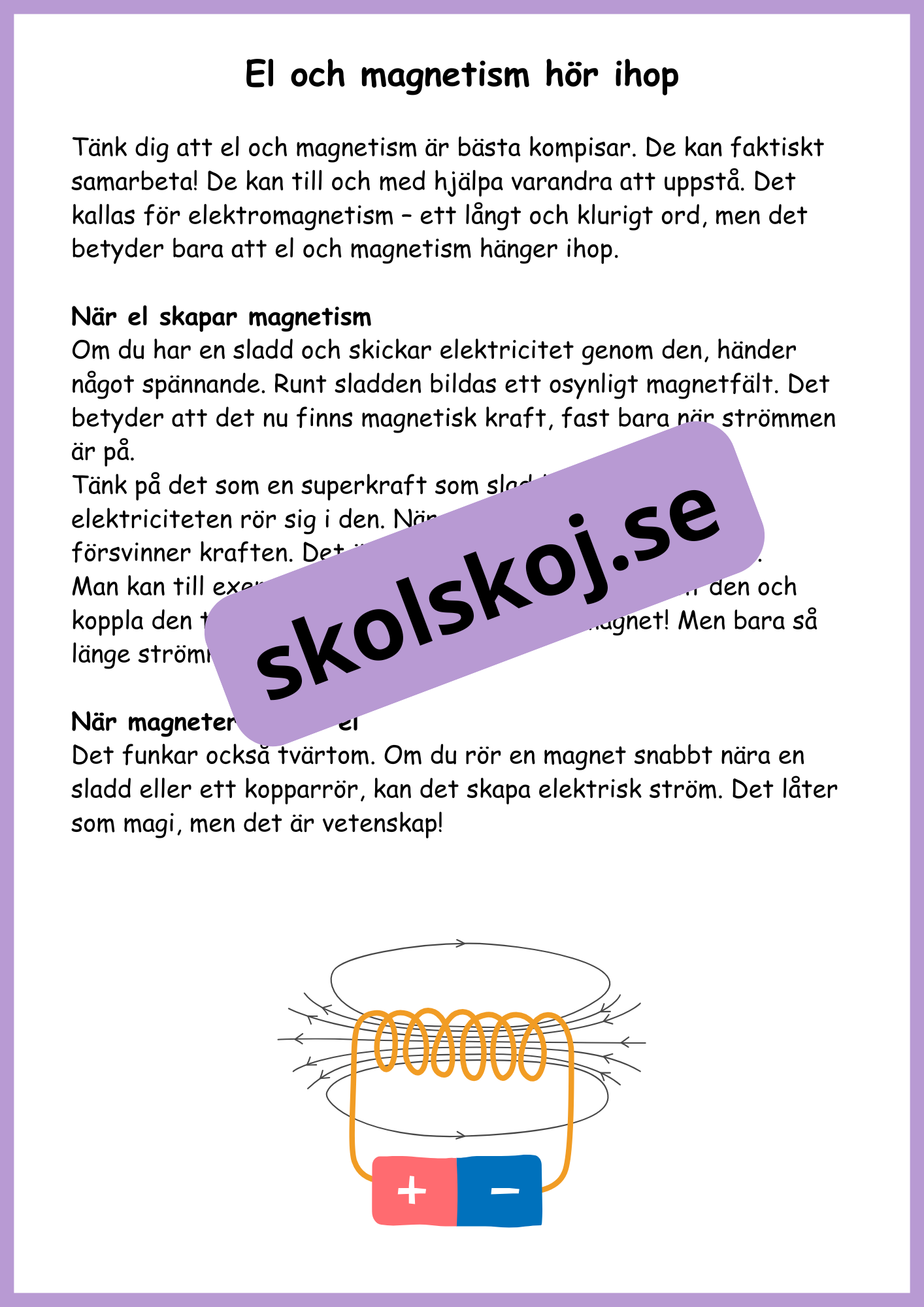 Krafter i el och magneter + frågor - Åk 4 - 6