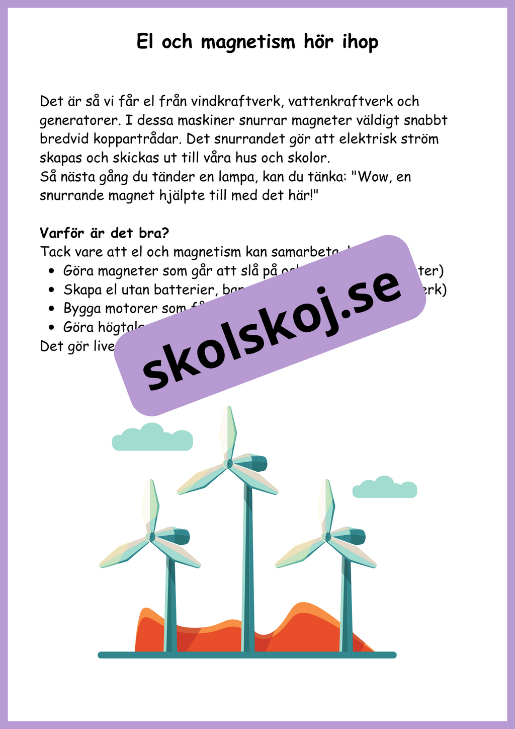 Krafter i el och magneter + frågor - Åk 4 - 6